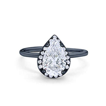 Teardrop Pear Wedding Ring Black Tone, Simulated CZ 925 Sterling Silver